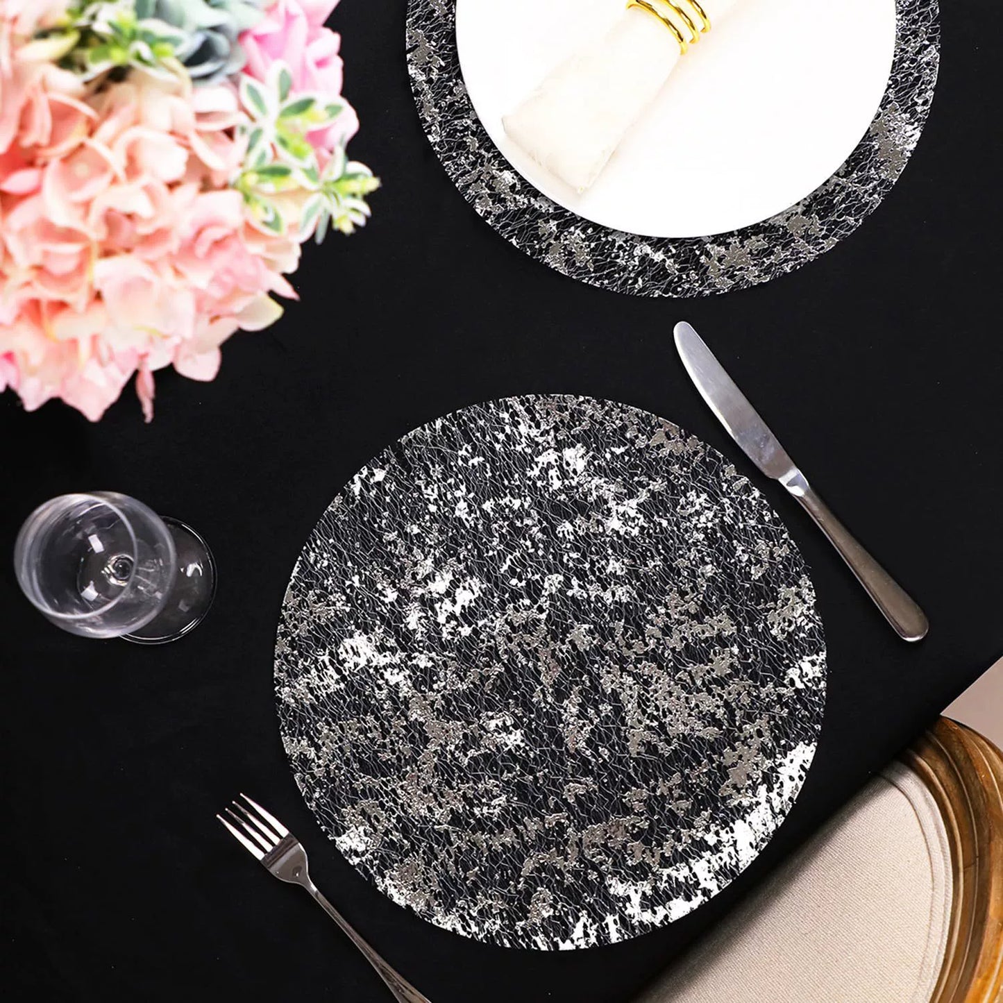 6-Pack 12.99-Inch Round Mesh Placemat with Gold Foil - Ideal for Weddings, Holidays & Banquet Decor