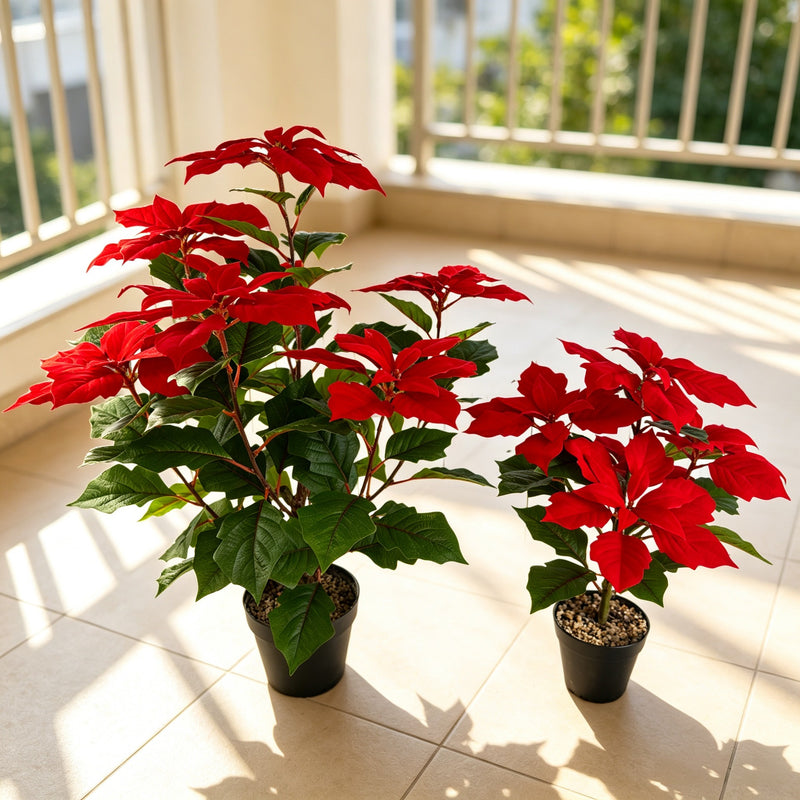 2Pcs Artificial Poinsettias with Pots Christmas Flowers