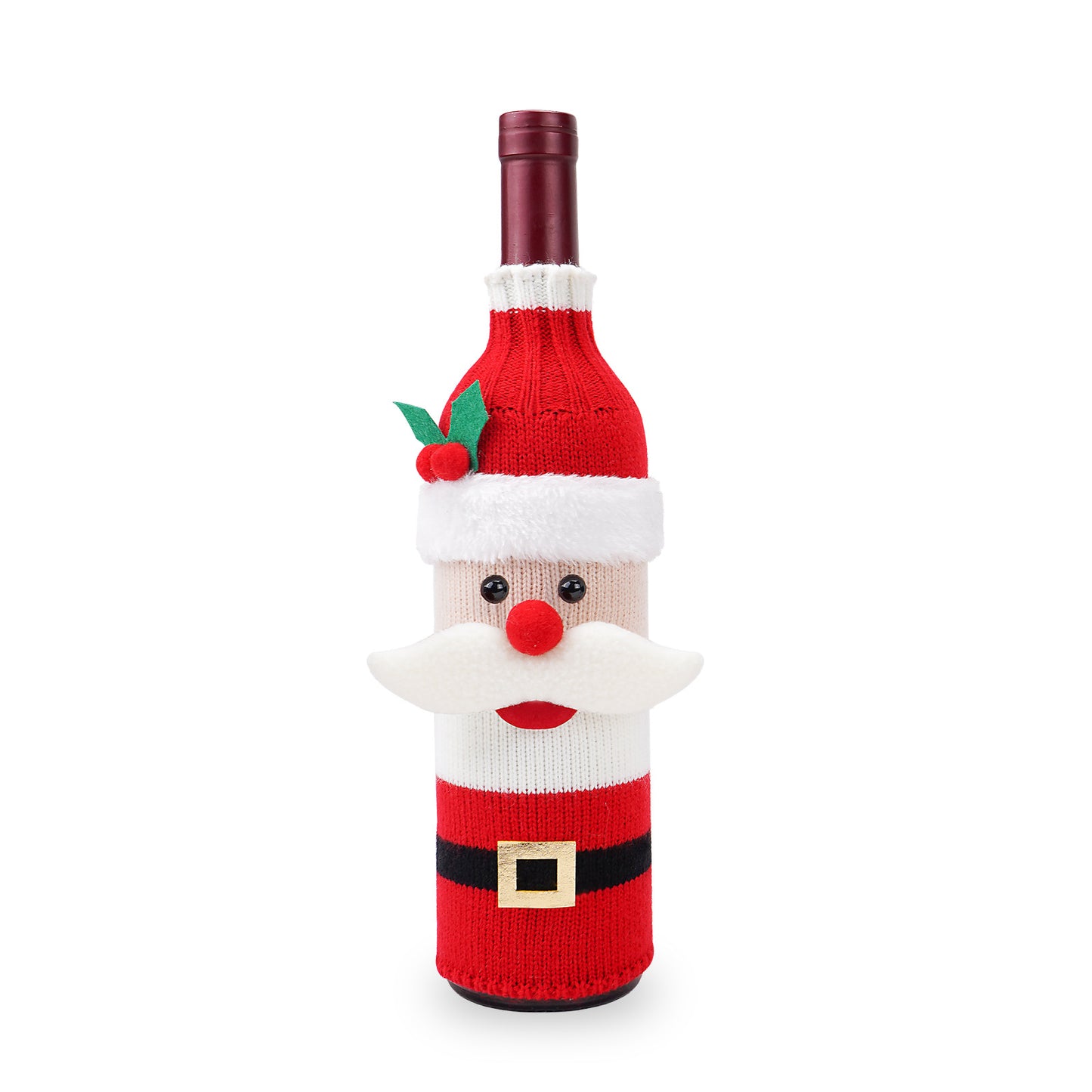 Christmas Knitted Wine Bottle Covers (Santa & Snowman) - 3.9-4.3" x 10.6-11.4" for Champagne/Holiday Party Decor