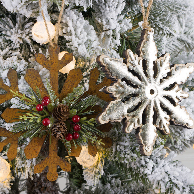 Wood Hollow-Out Snowflake Christmas Ornaments with Pine Cone, Bulk Xmas Tree Hanging Decorations, 10 Pcs