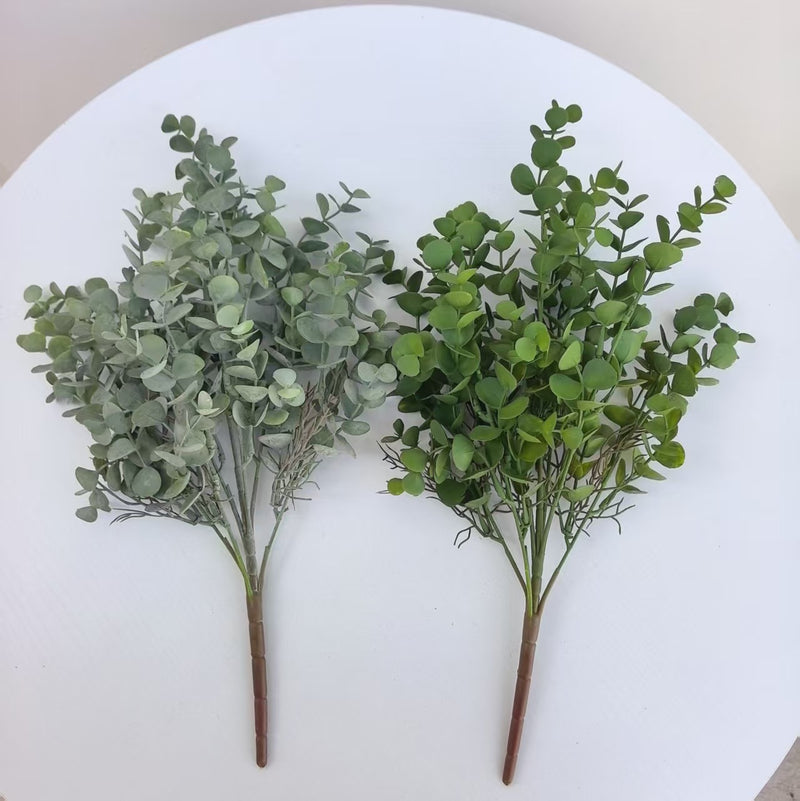 Artificial Eucalyptus Bush with 7 Branches, 15" Tall, Ideal for Weddings, Events, and Home Decor