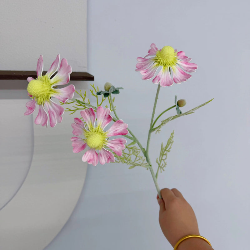 Artificial Chrysanthemum Bush with 3 Blooms, 23" Tall, Realistic EVA Floral Arrangement for Wedding, Home, and Commercial Decor