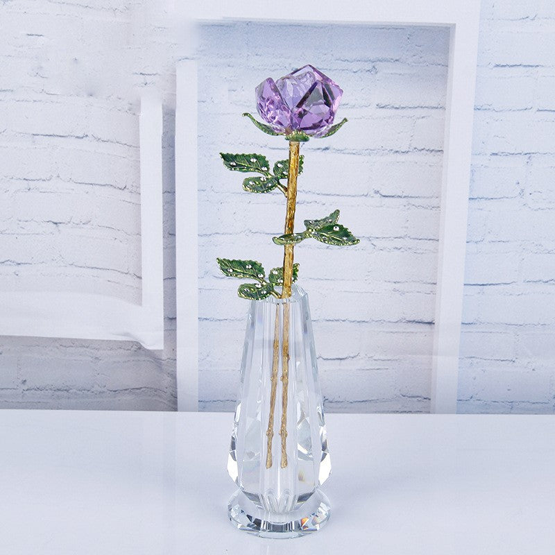 10 Inch Artificial Crystal Roses Bouquet with Glass Vase, 1 Set, Bulk Gift Arrangement