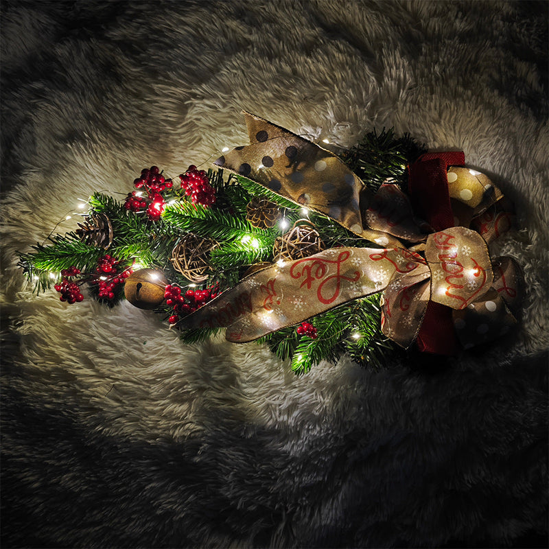 Christmas Garland Bulk 6 Pcs Artificial Pine Teardrop Swag with Berry Bell for Stairs Door Fireplace Decor