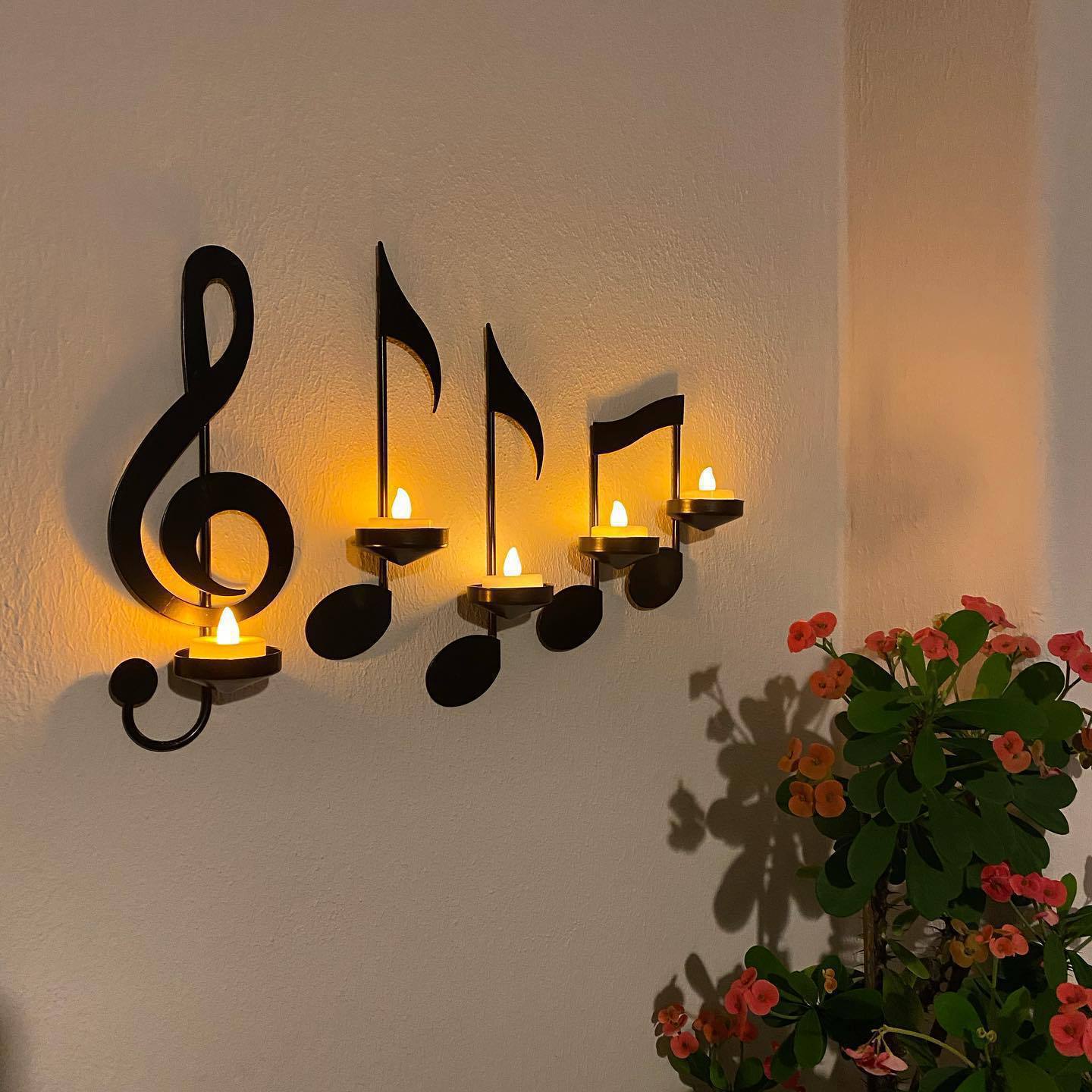Bulk 4 Pcs Music Notes Candle Holders Wall Mount Hanging Candlestick for Home Living Room Dining Room Art Decor Wholesale