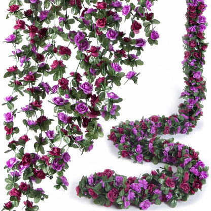 Bulk 8 Pcs Flower Garland 2025 Silk Rose Vine Greenilk Leaves Wedding Arch Boho Wall Decor Reusable Hypoallergenic Party Wholesale