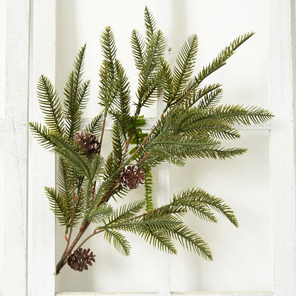 Christmas Artificial Pine Branch with Pine Cones - Realistic Mini Tabletop Decor 2-Pack for Festive Home Setup