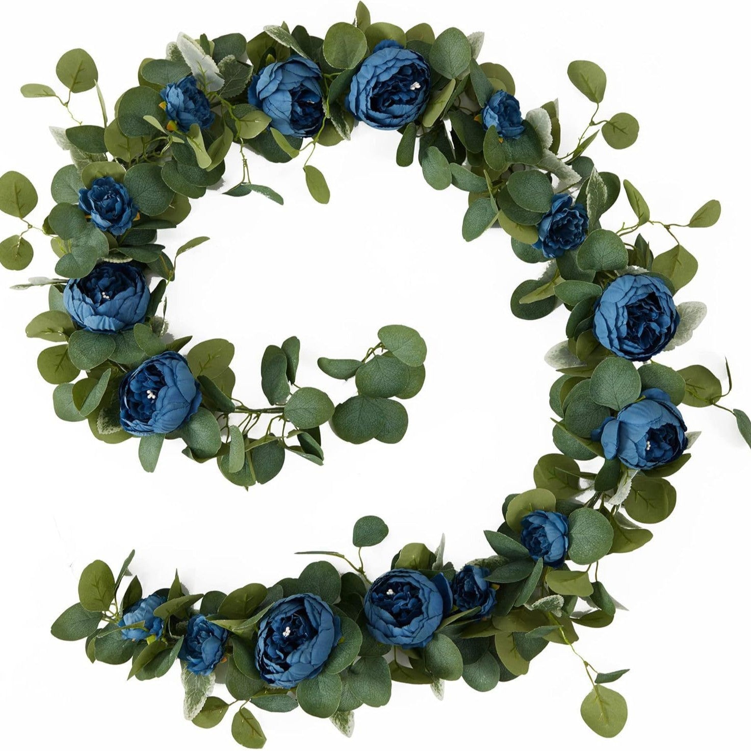 70.8" Wedding Decor Garland - Faux Eucalyptus & Blue Peony Vines for Wedding Decorations