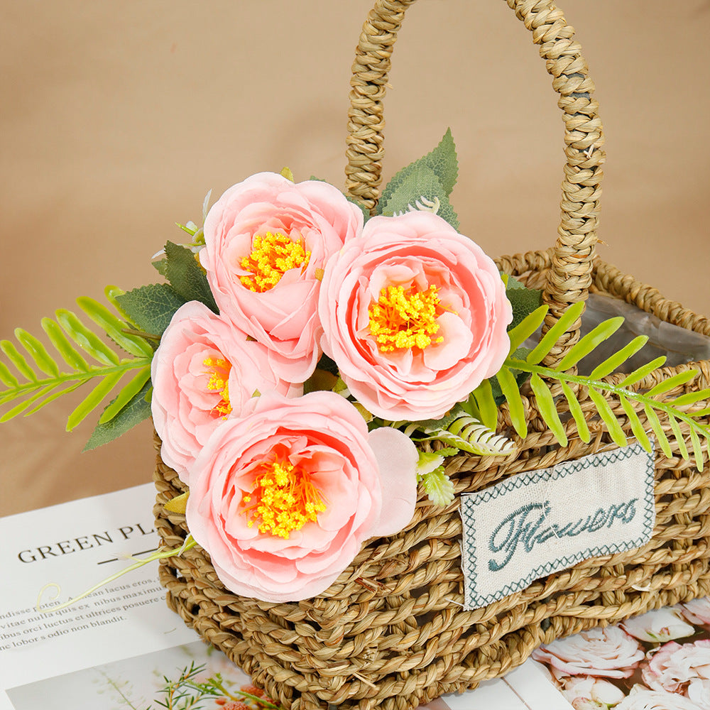 5-Stem Happy Rose Artificial Flowers 12" - Home Wedding Decor Table Centerpiece