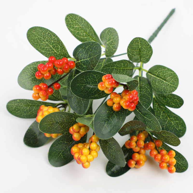 Artificial Red Berry Eucalyptus Greens, 11" Single Stem, Realistic Faux Florals for Wedding Decor, Home Arrangements, Holiday Styling