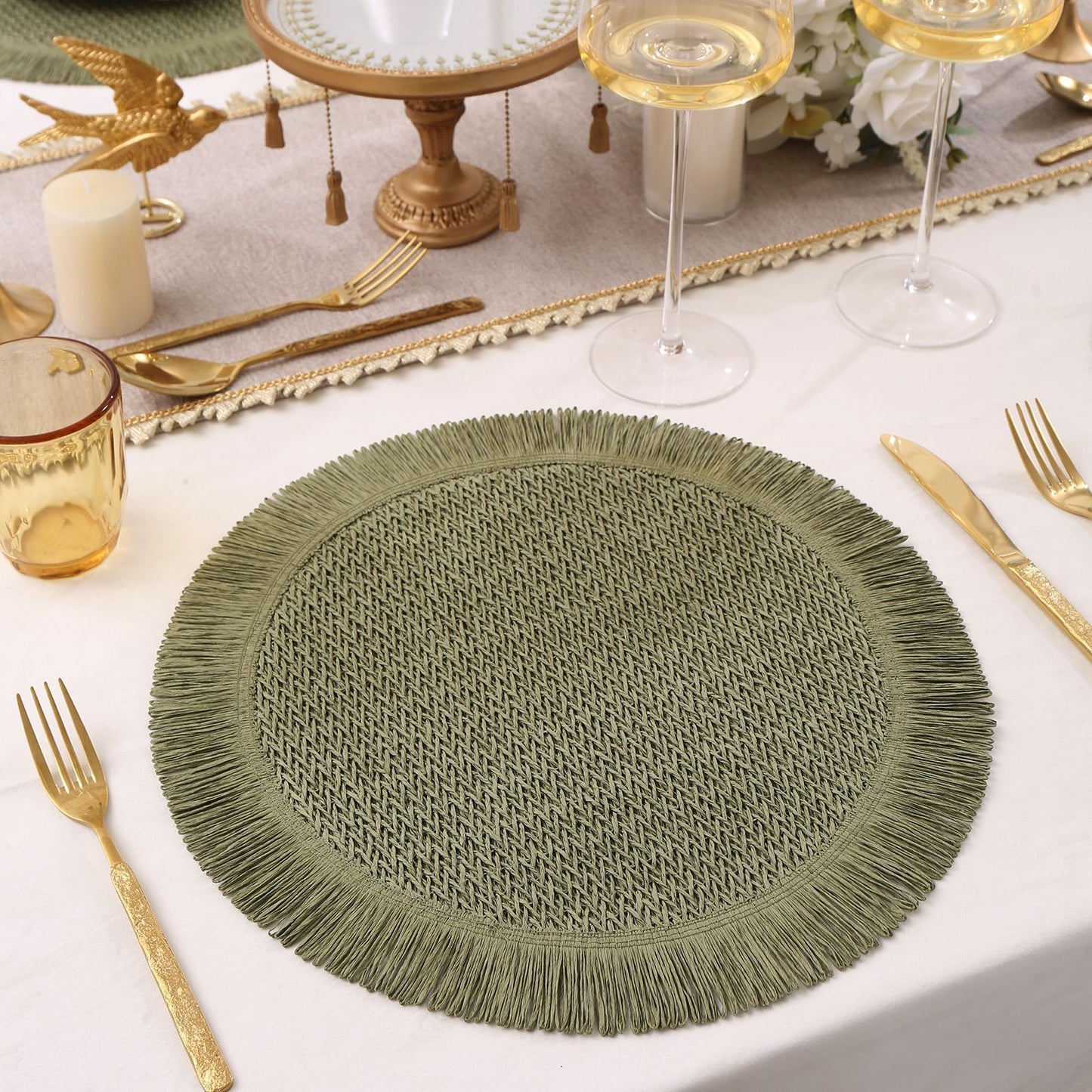 Paper Woven Tassel Placemats - 15" Round (6-Pack) | Non-Slip Cup Mat & Heat-Resistant Table Pad for Home Decor
