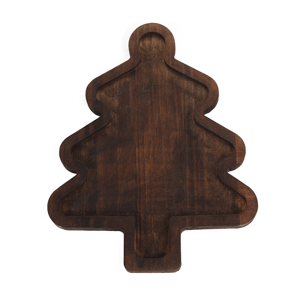 Christmas Wooden Serving Trays - Santa Hat & Christmas Tree Shapes Cute Holiday Dinnerware for Fruits/Desserts Set of 5