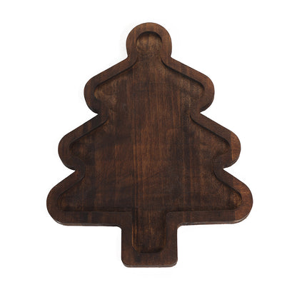 Christmas Wooden Serving Trays - Santa Hat & Christmas Tree Shapes Cute Holiday Dinnerware for Fruits/Desserts Set of 5