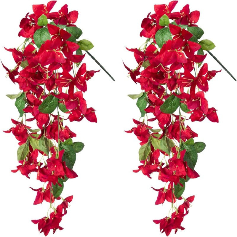 Premium 2 pcs Lifelike Silk Bougainvillea Hanging Vines - UV-Resistant Outdoor Artificial Flowers for Porch Decor Patio Balcony Accent