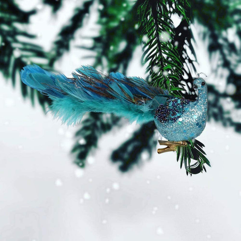 10 Pcs Christmas Glitter Peacock Ornaments Artificial Hanging Decorations for Tree Wall Door Party