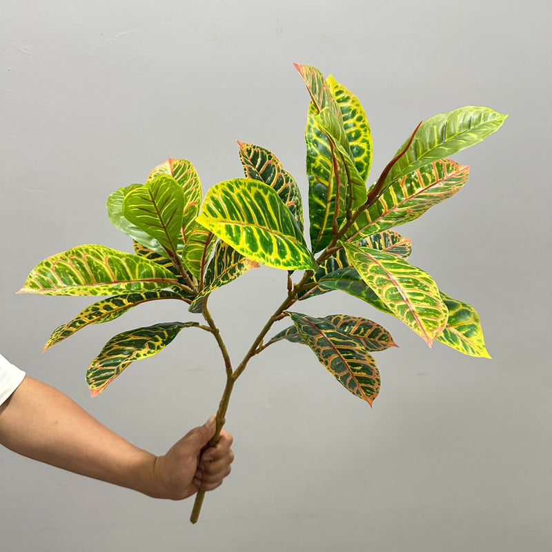 Artificial Croton Bush, 25" Realistic Fake Plant for Home Office Wedding Decor, Indoor Outdoor Use