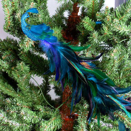Artificial Long Tail Blue Peacock Ornaments 12 Inch 6 Pcs Christmas Hanging Decorations