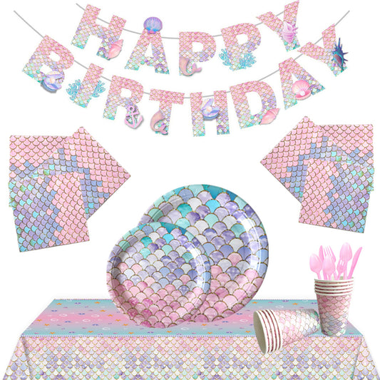 Bulk Disposable Party Supplies Set: Plates Napkins Cups Cutlery Flags Straws Tablecloths for Kids Girls Baby Shower Birthday Decor Wholesale