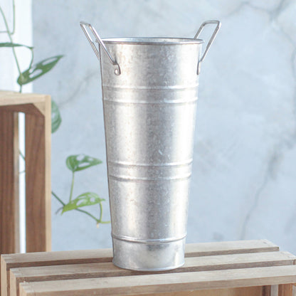 Bulk 1pc Galvanized Metal Flower Vase Rustic French Bucket Design for Home Decor Wedding Table Centerpieces Farmhouse Style Flower Holder Wholesale