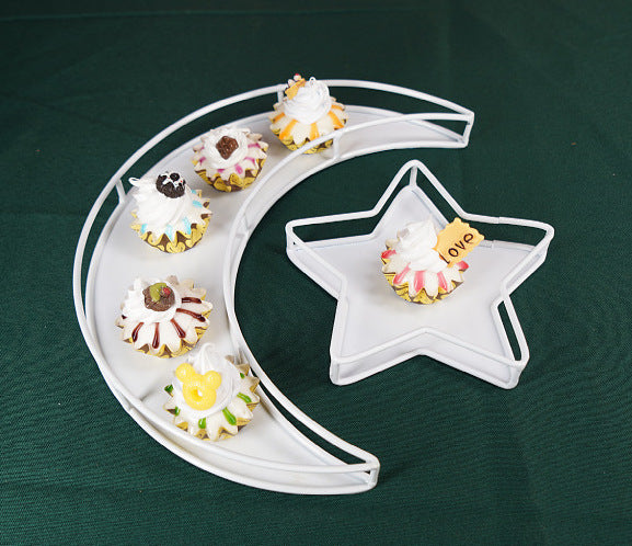 Bulk 2 Pcs Moon Star Dinner Plate Hollow Out Cake Tray for Wedding Gift Home Decoration Holiday Craft Decor Wholesale