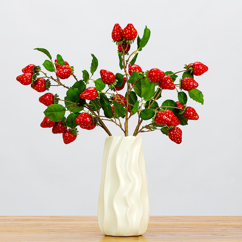 Single Stem Artificial Strawberry Branch with Leaves, 11 Blooms, 19" Long, Foam Material, Indoor Decor for Home, Wedding, Events