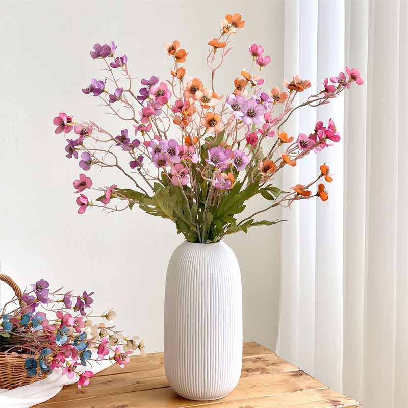 Artificial Plum Blossom Bush, 15 Blooms, Retro Style Silk-Like Fabric, 23" Tall, for Home & Commercial Decor