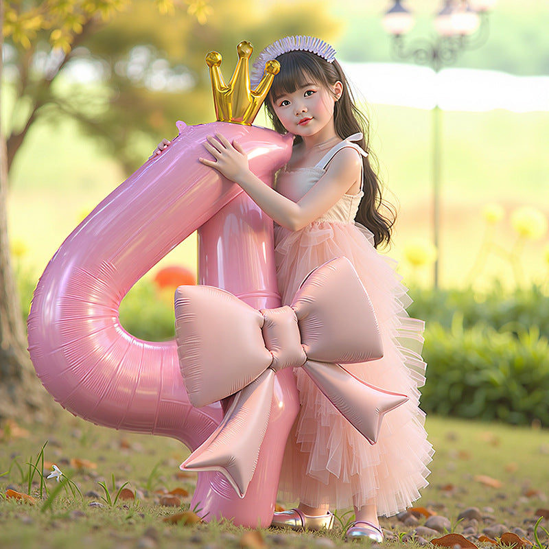 Pink Bow Number Balloons - 21 Inch Foil Balloons for Girls Birthday Decor Kids Outdoor Photo Props Party Scene Setup