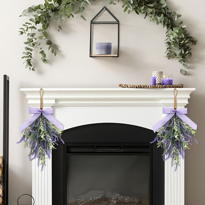 Artificial Lavender Bow Wall Hanging, Purple Faux Floral Door Swag, Plastic, Home & Window Display Decor