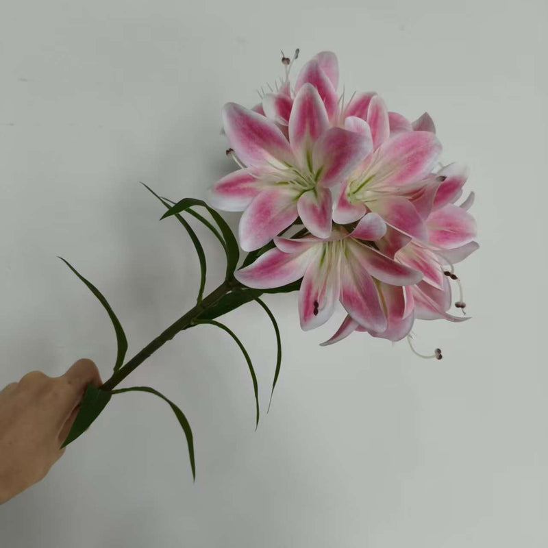 Single Stem Faux Lily with 10 Blooms, 24" Tall, Silk-Like Fabric, for Weddings, Home Decor, and Events