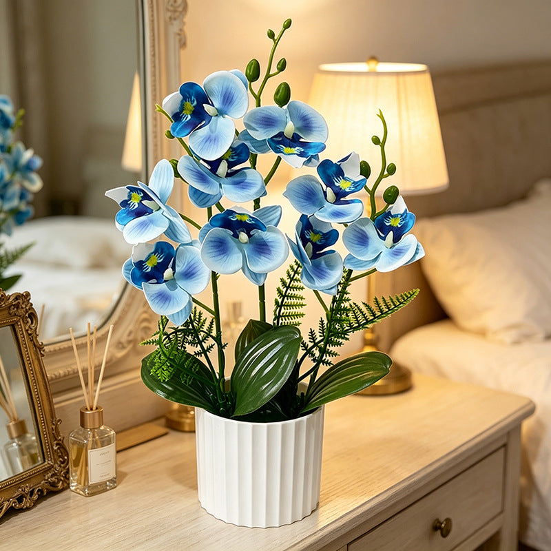 Potted Phalaenopsis Orchid with 9 Blooms, 12.4" Tall, Plastic, Includes Planter, for Home, Office, Weddings, and Events