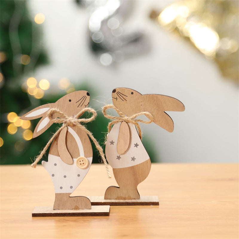 Bulk 12 Pcs Wooden Rabbit Ornaments for Christmas Easter Desktop Crafts