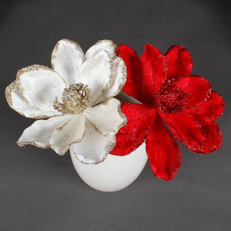 Glitter Artificial Poinsettia Flowers 10 Pcs Christmas Decorations for Tree Garland Rattan Accessories