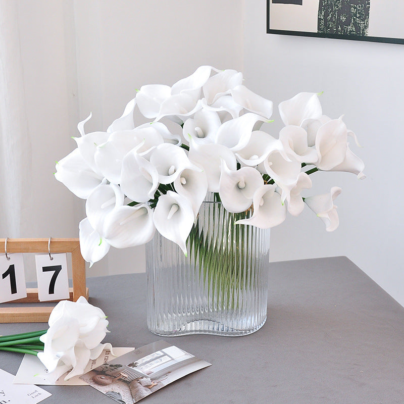 Calla Lily Bouquet, 7-Bloom Artificial Flowers, 13" Tall, PU Material, Wedding, Home Decor