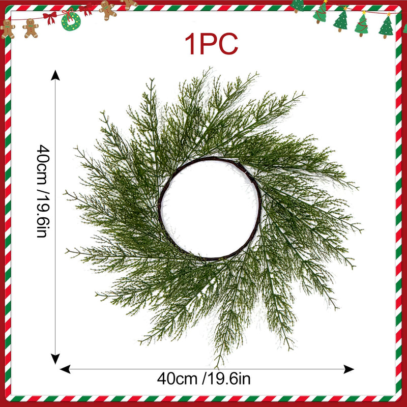 Artificial Christmas Pine Wreath Table Mats, Set of 2 Plastic Evergreen Cypress Centerpiece Rings, Holiday, Home & Wedding Decor