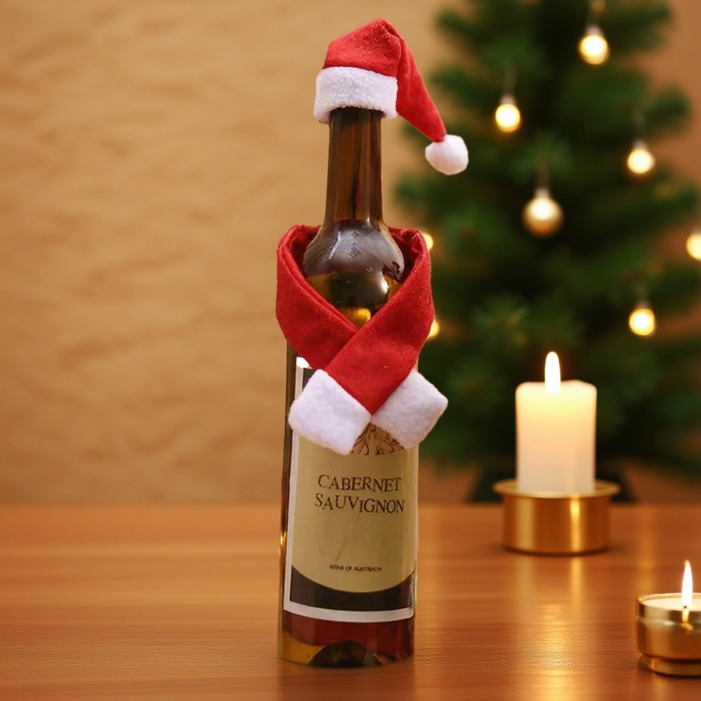 Christmas Wine Bottle Decor - Creative Non-Woven Scarf & Hat Set Festive Table Decoration