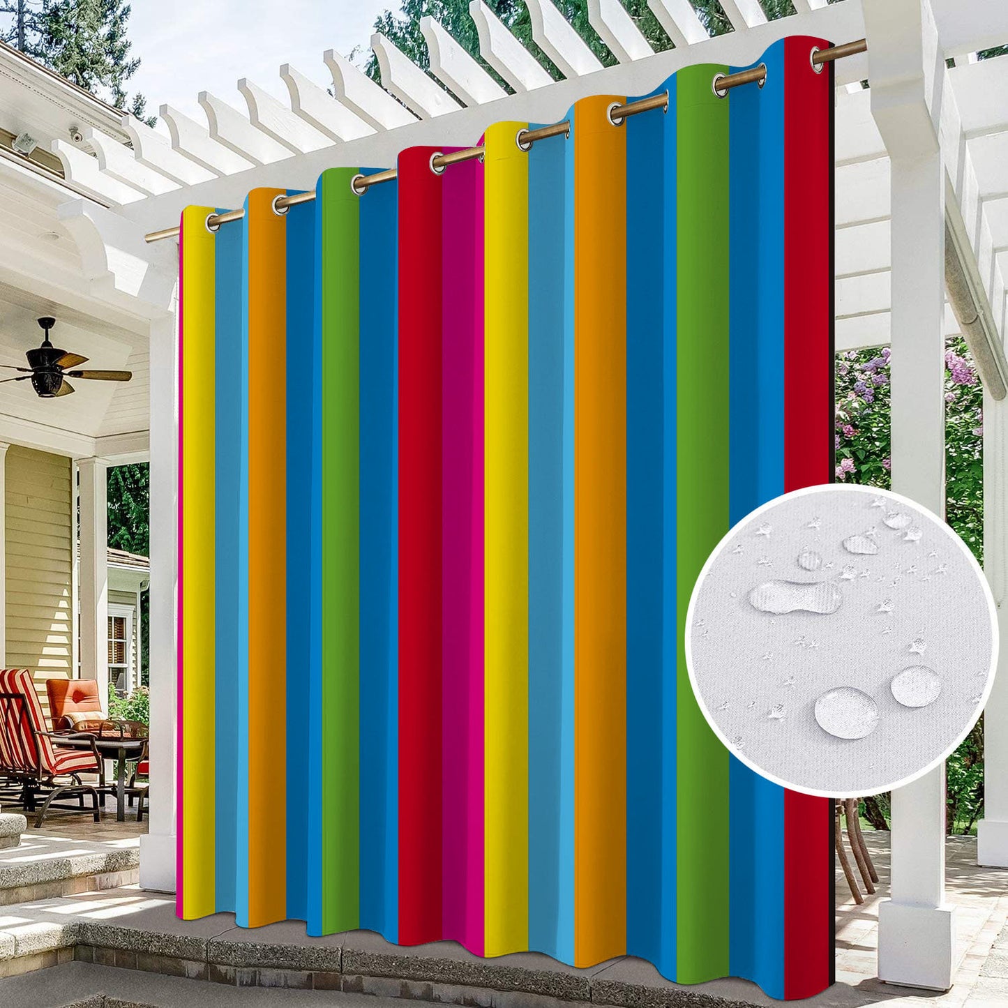 Bulk 2pc Stripe Panel Waterproof Outdoor Curtains Premium Thick Privacy Outside Curtains for Patio Porch Pergola Cabana Wholesale