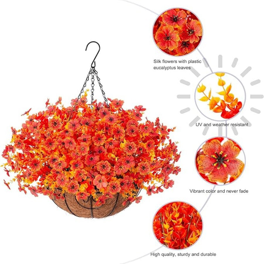 Premium Artificial Hanging Flower Basket UV-Resistant Silk Daisy Eucalyptus Outdoor Porch Patio Balcony Yard All-Weather 3D Pistil