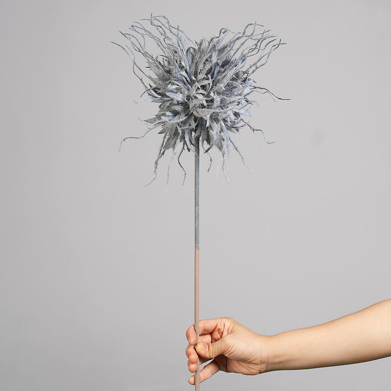 Single Stem Artificial Lightning Ball Flower, 30" Tall, Silk-Like Fabric, Indoor Outdoor Decor for Weddings, Events, Homes