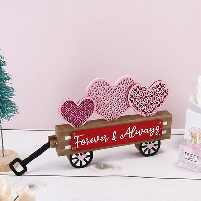 Valentine's Day Wooden Heart Car Decor - Cute Tabletop & Window Party Decoration (10.8" L x 1.2" W x 6.1" H, Handle Excluded)