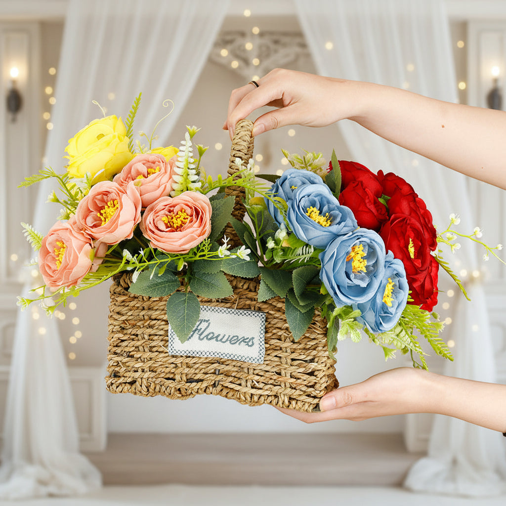 5-Stem Happy Rose Artificial Flowers 12" - Home Wedding Decor Table Centerpiece