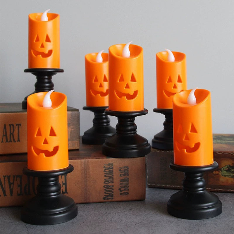 Candlelit Jack-o'-Lantern - Halloween Spooky Pumpkin with Candle Holder, Horror Decor for Haunted House