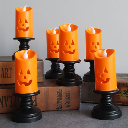Candlelit Jack-o'-Lantern - Halloween Spooky Pumpkin with Candle Holder, Horror Decor for Haunted House