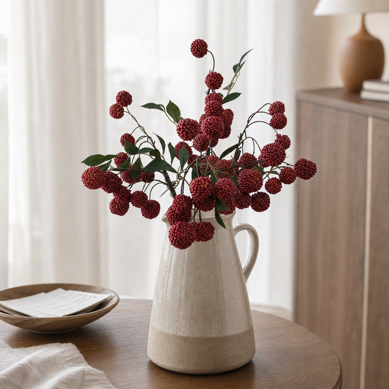 Artificial Litchi Fruit Branch, 15-Bloom Bush, 22" Tall, Realistic Plastic Floral for Home Decor, Window Display