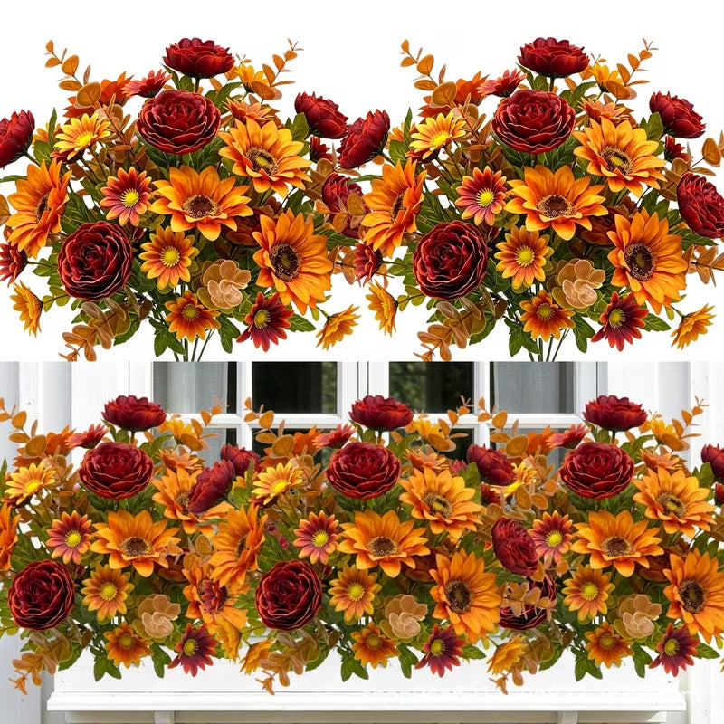 13" Sunflower Bush with 6 Blooms, Realistic Plastic Artificial Flowers for Home Decor, Weddings & Events