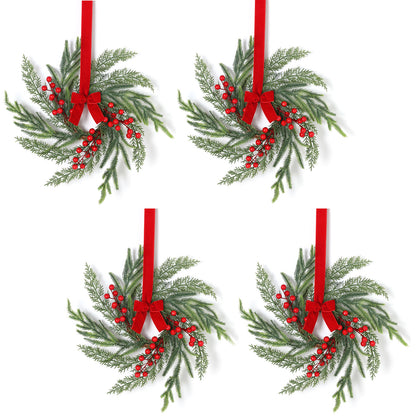 Rustic Pine Needle Christmas Wreath with Red Berries - 12 Inch