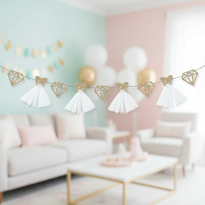 Bachelorette Party Decorations - Ring & Diamond Wedding Paper Garland (2 Sets)