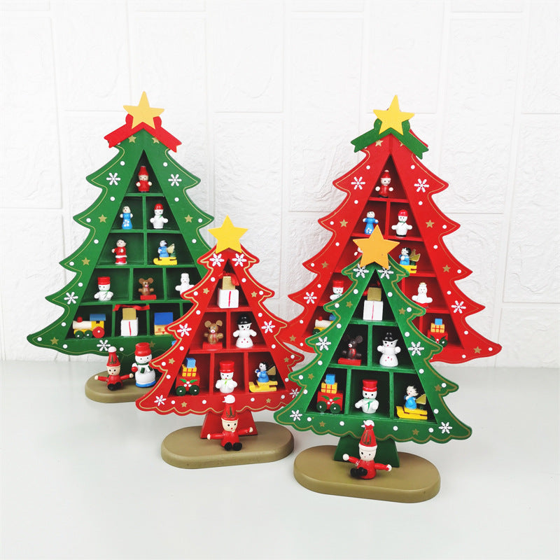 Plaid Christmas Tree with Doll Ornaments Set, Holiday Desktop Decor, Bulk Quantity