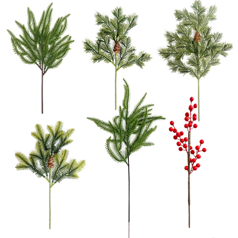 Artificial Red Berry & Pine Needle Christmas Stem, Plastic Faux Holly Pick for Wreaths, Floral Arrangements & Holiday Decor