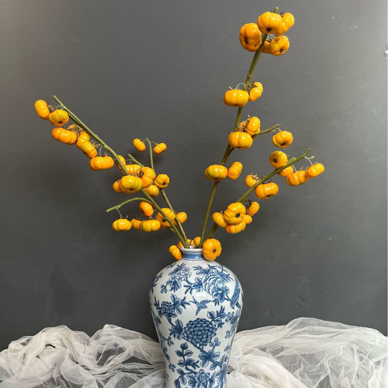 Single Stem Artificial Pumpkin Decoration, 25" Long with 13 Blooms, Foam Material, Perfect for Home, Holiday, and Commercial Decor