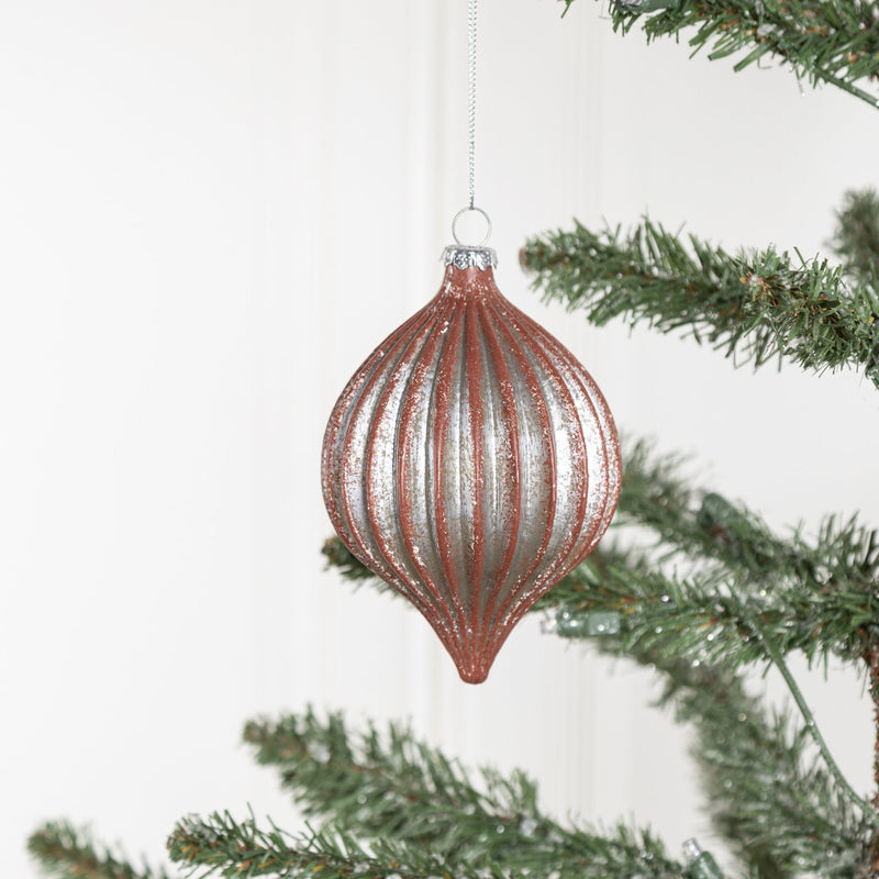 Christmas Ornament Glass Ball with Rope, Onion Shape, Bulk Set for Tree Decoration